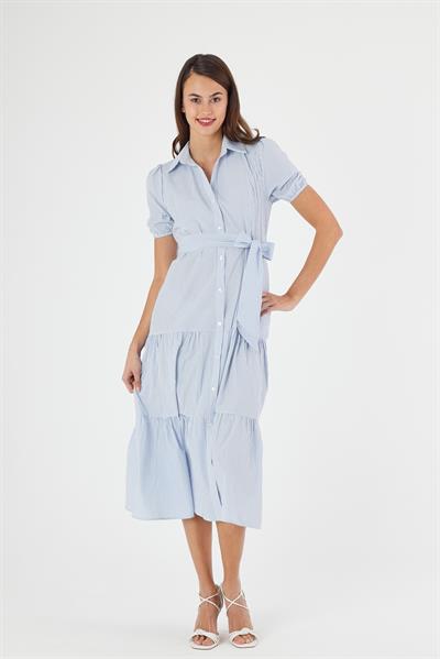 Kadın Boydan Düğmeli Eteği Volanlı Çizgili Elbise 4501/120