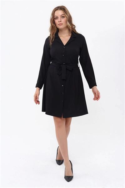 Kadın boydan Düğmeli Kuşak Bağlama Detaylı Mevsimlik kısa Elbise 4462/95