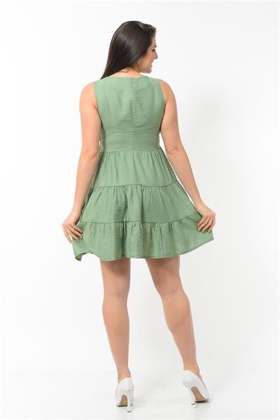 Kadın Boydan Düğmeli Yeni Sezon V Yaka Midi Boy Elbise 4472/95