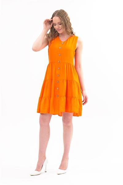 Kadın Boydan Düğmeli Yeni Sezon V Yaka Midi Boy Elbise 4472/95