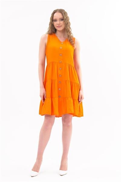 Kadın Boydan Düğmeli Yeni Sezon V Yaka Midi Boy Elbise 4472/95