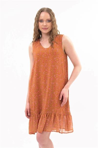 Apsen Kadın Hardal Büzgü Detaylı Midi Boy Emprime Şifon Elbise 4326-95