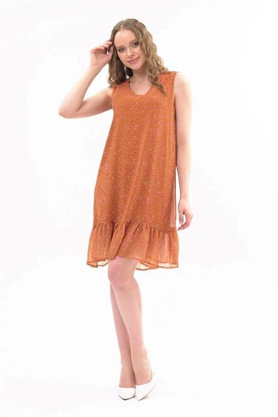 Apsen Kadın Hardal Büzgü Detaylı Midi Boy Emprime Şifon Elbise 4326-95