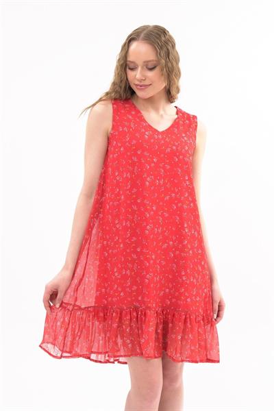 Apsen Kadın Narçiçeği Büzgü Detaylı Midi Boy Emprime Şifon Elbise 4326-95