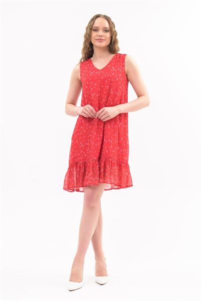 Apsen Kadın Narçiçeği Büzgü Detaylı Midi Boy Emprime Şifon Elbise 4326-95