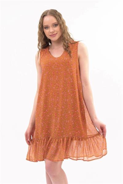 Apsen Kadın Hardal Büzgü Detaylı Midi Boy Emprime Şifon Elbise 4326-95