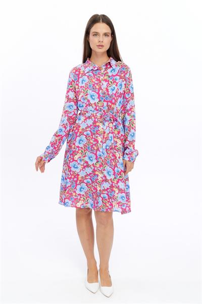 Kadın Çiçek desenli Önden Düğme Detaylı Elbise 4426/95