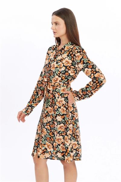 Kadın Çiçek desenli Önden Düğme Detaylı Elbise 4426/138