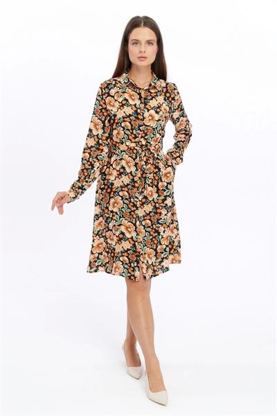 Kadın Çiçek desenli Önden Düğme Detaylı Elbise 4426/138