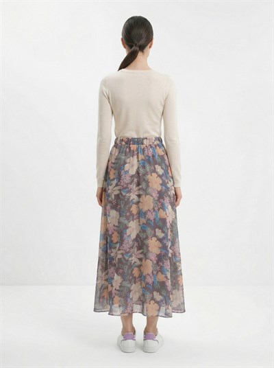 Apsen Kadın Çokrenkli Çiçek Desenli Beli Lastikli Astarlı Uçuşan Şifon Maksi Etek 2204-90