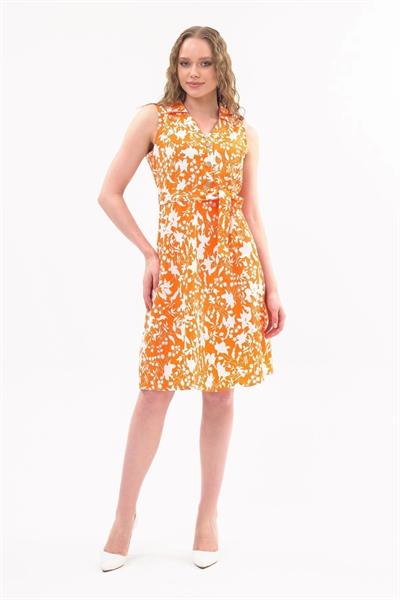 Kadın Düğme Detaylı V Yaka Cotton Elbise 4405/105