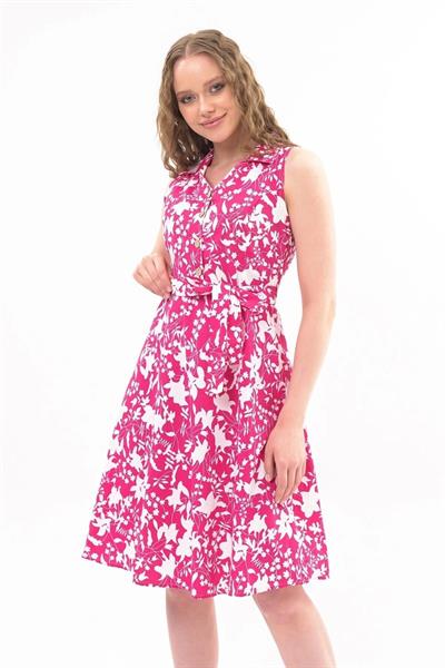 Kadın Düğme Detaylı V Yaka Cotton Elbise 4405/105