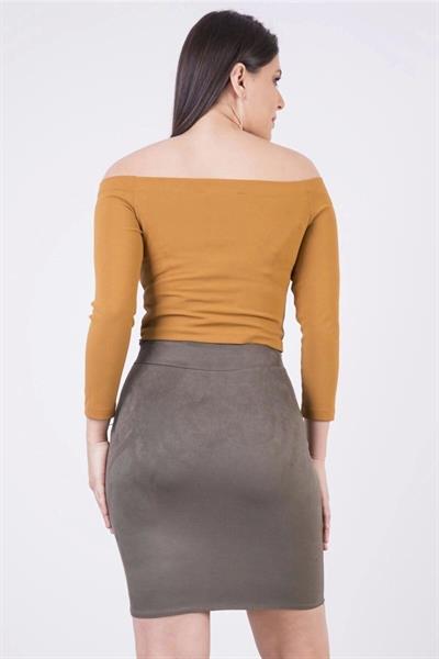 Kadın Düğme Detaylı Yandan Fermuarlı Kışlık süet Mini Etek 2114/45