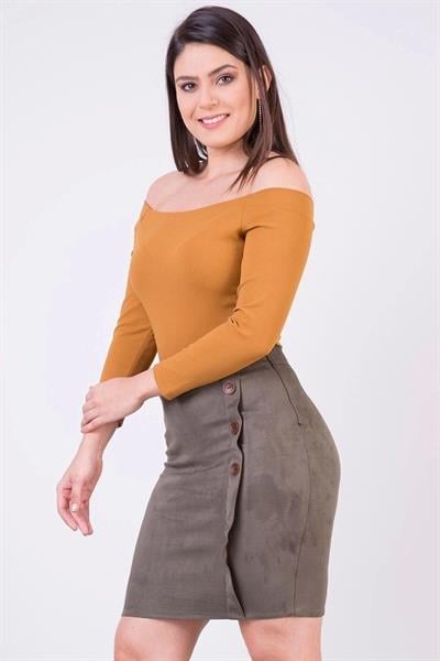 Kadın Düğme Detaylı Yandan Fermuarlı Kışlık süet Mini Etek 2114/45