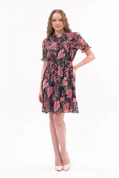 Kadın Fırfırlı Bağlamalı Yaka Midi Şifon Elbise 4432/100