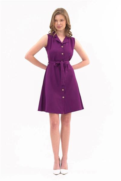 Kadın Gömlek Yaka Düğmeli Kolsuz Yazlık Kısa Elbise 4330/95