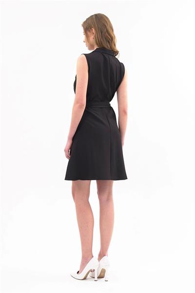 Apsen  Kadın Siyah Gömlek Yaka Düğmeli Kolsuz Yazlık Kısa Elbise 4330-95