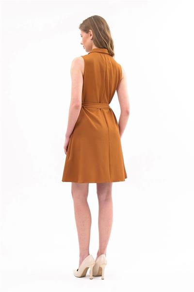 Apsen  Kadın Taba Gömlek Yaka Düğmeli Kolsuz Yazlık Kısa Elbise 4330-95