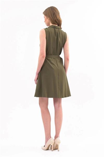 Apsen  Kadın Haki Gömlek Yaka Düğmeli Kolsuz Yazlık Kısa Elbise 4330-95