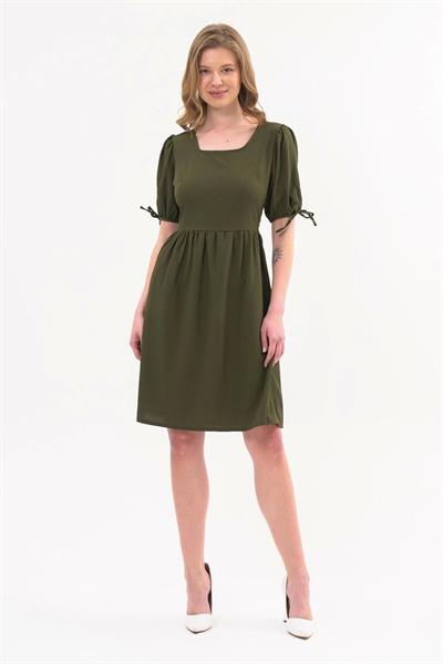 Apsen Kadın Haki Renk Kare Yaka Kol Detaylı Elbise 4368-100