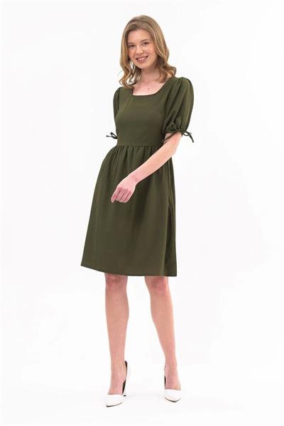 Apsen Kadın Haki Renk Kare Yaka Kol Detaylı Elbise 4368-100