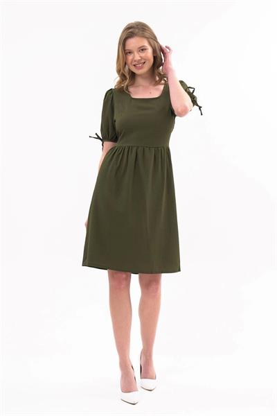 Apsen Kadın Haki Renk Kare Yaka Kol Detaylı Elbise 4368-100