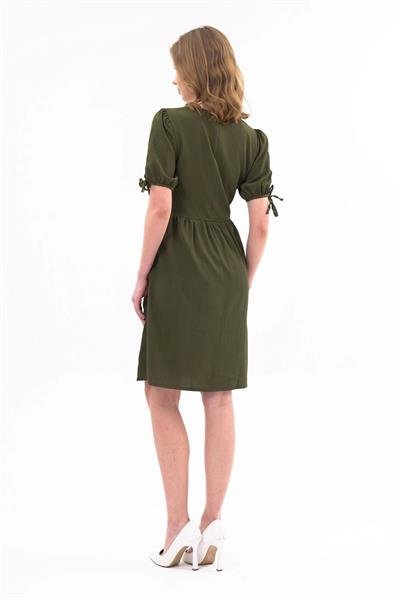 Apsen Kadın Haki Renk Kare Yaka Kol Detaylı Elbise 4368-100