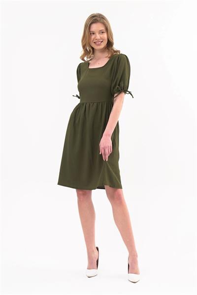 Apsen Kadın Haki Renk Kare Yaka Kol Detaylı Elbise 4368-100