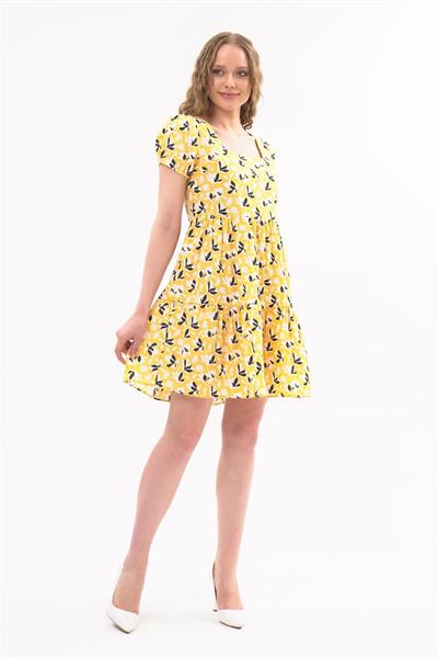 Kadın Kare Yaka Büzgü Detaylı Mini Elbise 4447/95