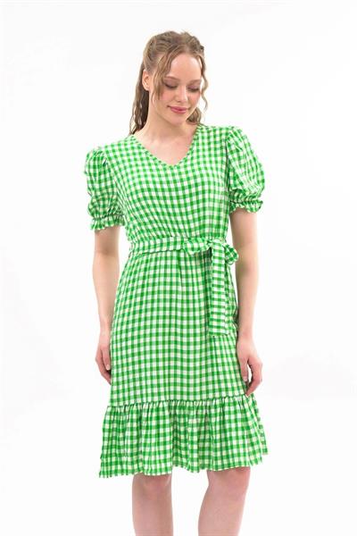 Kadın Kareli Büzgü detaylı Yazlık midi Elbise 4430/105