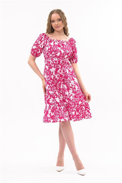 Kadın Kayık Yaka Büzgülü Volan Detaylı Midi Yazlık Elbise 4473/105