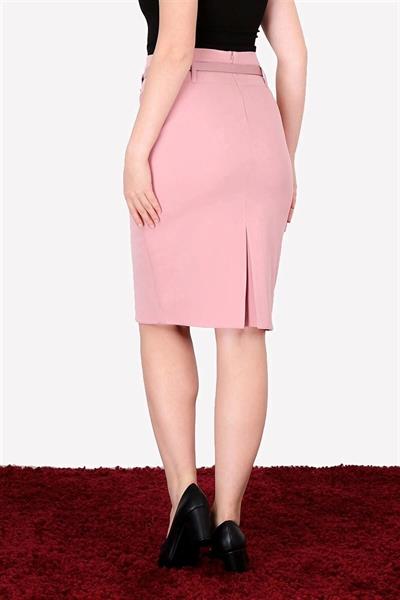 Apsen Kadın 1984-63 Pudra kemer Detaylı Dört Mevsimlik Midi Boy Ofis Etek 