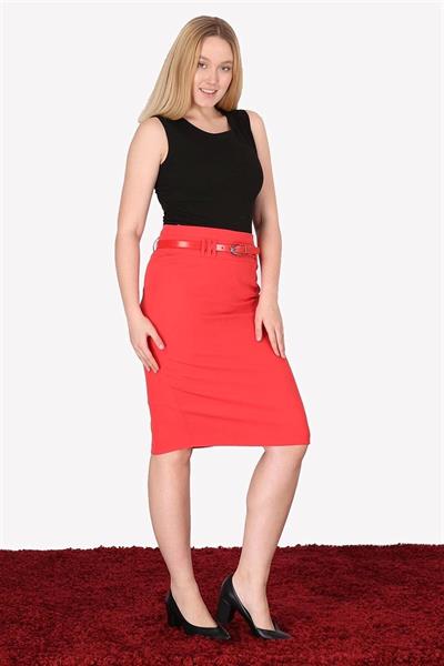 Apsen Kadın 1984-63 Narçiçeüi kemer Detaylı Dört Mevsimlik Midi Boy Etek 