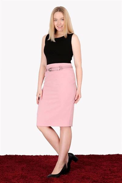 Apsen Kadın 1984-63 Pudra kemer Detaylı Dört Mevsimlik Midi Boy Ofis Etek 