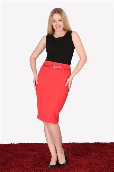 Apsen Kadın 1984-63 Narçiçeüi kemer Detaylı Dört Mevsimlik Midi Boy Etek 