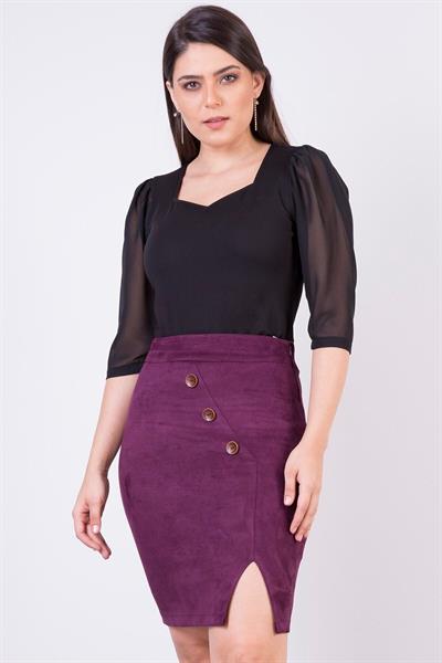 Apsen Kadın Mor Kısa Süet Düğme Detaylı Kışlık Etek 2115-45