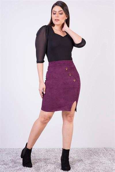 Apsen Kadın Mor Kısa Süet Düğme Detaylı Kışlık Etek 2115-45