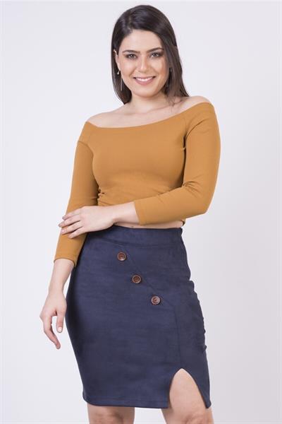 Apsen Kadın Lacivert Kısa Süet Düğme Detaylı Kışlık Etek 2115-45