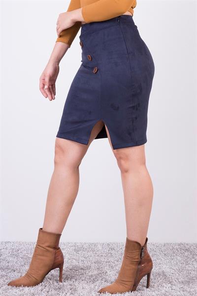 Apsen Kadın Lacivert Kısa Süet Düğme Detaylı Kışlık Etek 2115-45