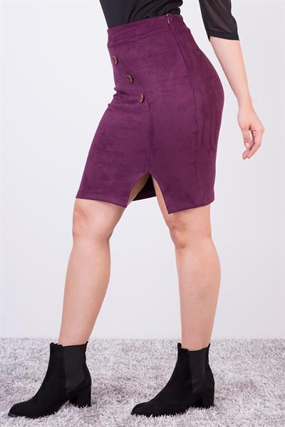 Apsen Kadın Mor Kısa Süet Düğme Detaylı Kışlık Etek 2115-45