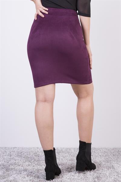 Apsen Kadın Mor Kısa Süet Düğme Detaylı Kışlık Etek 2115-45