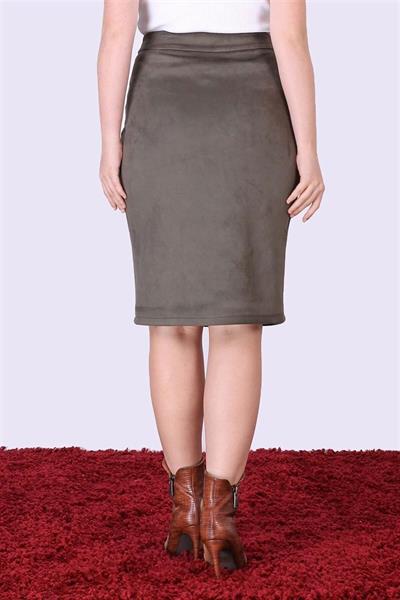 Apsen Kadın Haki Kışlık Düğme Detaylı Süet Midi Boy Etek 2163-45