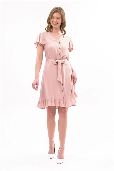 Kadın Kolu Volanlı Düğme detaylı Yazlık Kısa Elbise 4217/95
