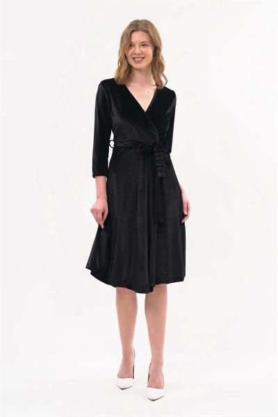 Kadın Kruvaze Yaka Kadife Midi Elbise 4484/110
