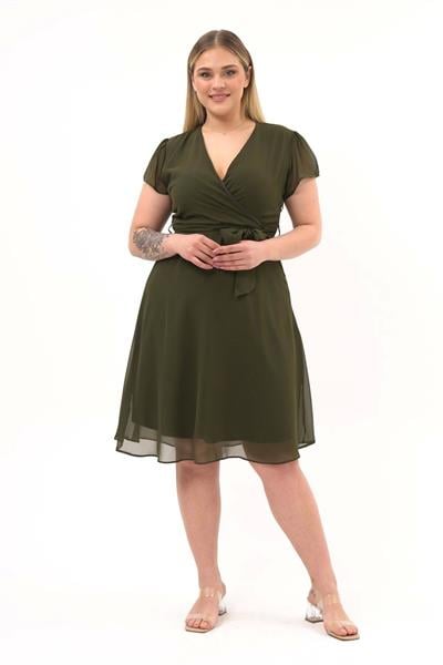 Kadın Kruvaze Yaka Midi Şifon Elbise 4449/110