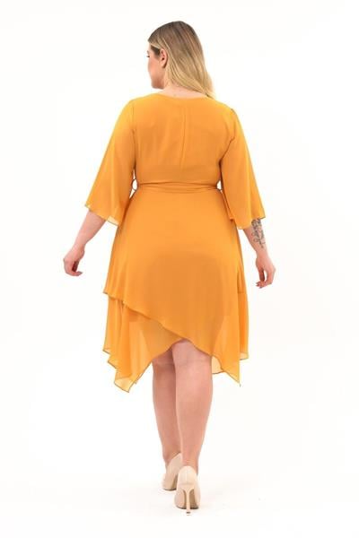 Kadın Kruvaze Yaka Uzun Kol Detaylı Midi Boy Şifon elbise 4465/120