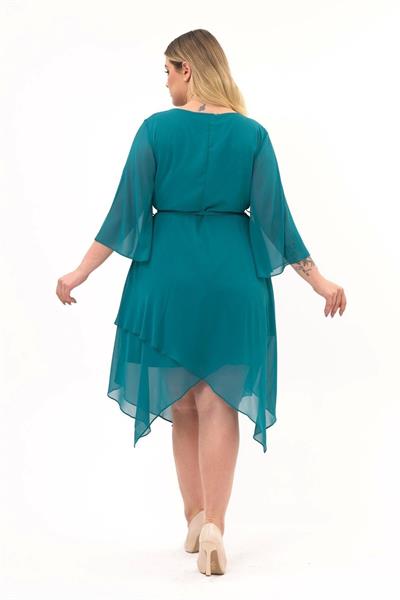 Kadın Kruvaze Yaka Uzun Kol Detaylı Midi Boy Şifon elbise 4465/120