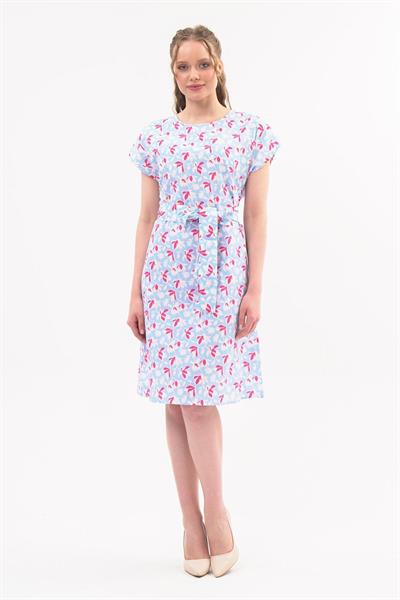 Kadın Kuşaklı Bisiklet Yaka Düşük Omuz Detaylı Midi Elbise 4443/105