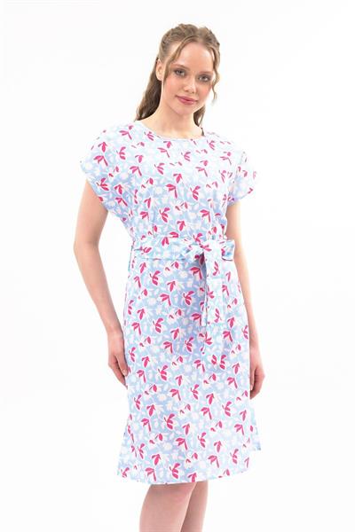 Kadın Kuşaklı Bisiklet Yaka Düşük Omuz Detaylı Midi Elbise 4443/105