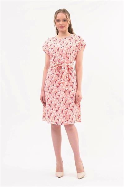 Kadın Kuşaklı Bisiklet Yaka Düşük Omuz Detaylı Midi Elbise 4443/105